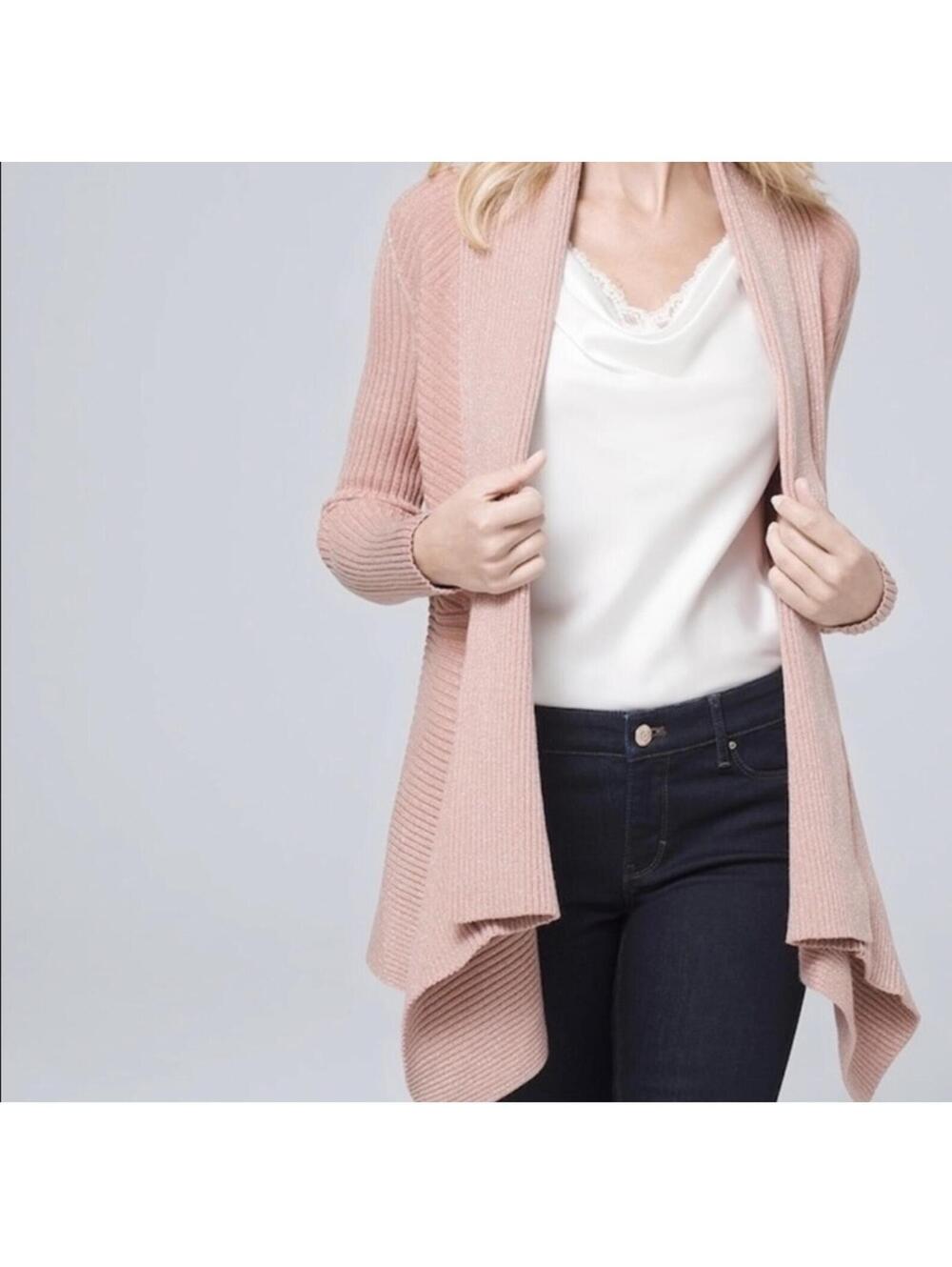 White House Black Market Pink Ribbed Open Front Cardigan Size S